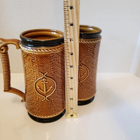 Vintage BCM Belgo Canadian set of 2 Tall Ceramic Brown/White Nautical Beer Stein - Picture 9 of 9
